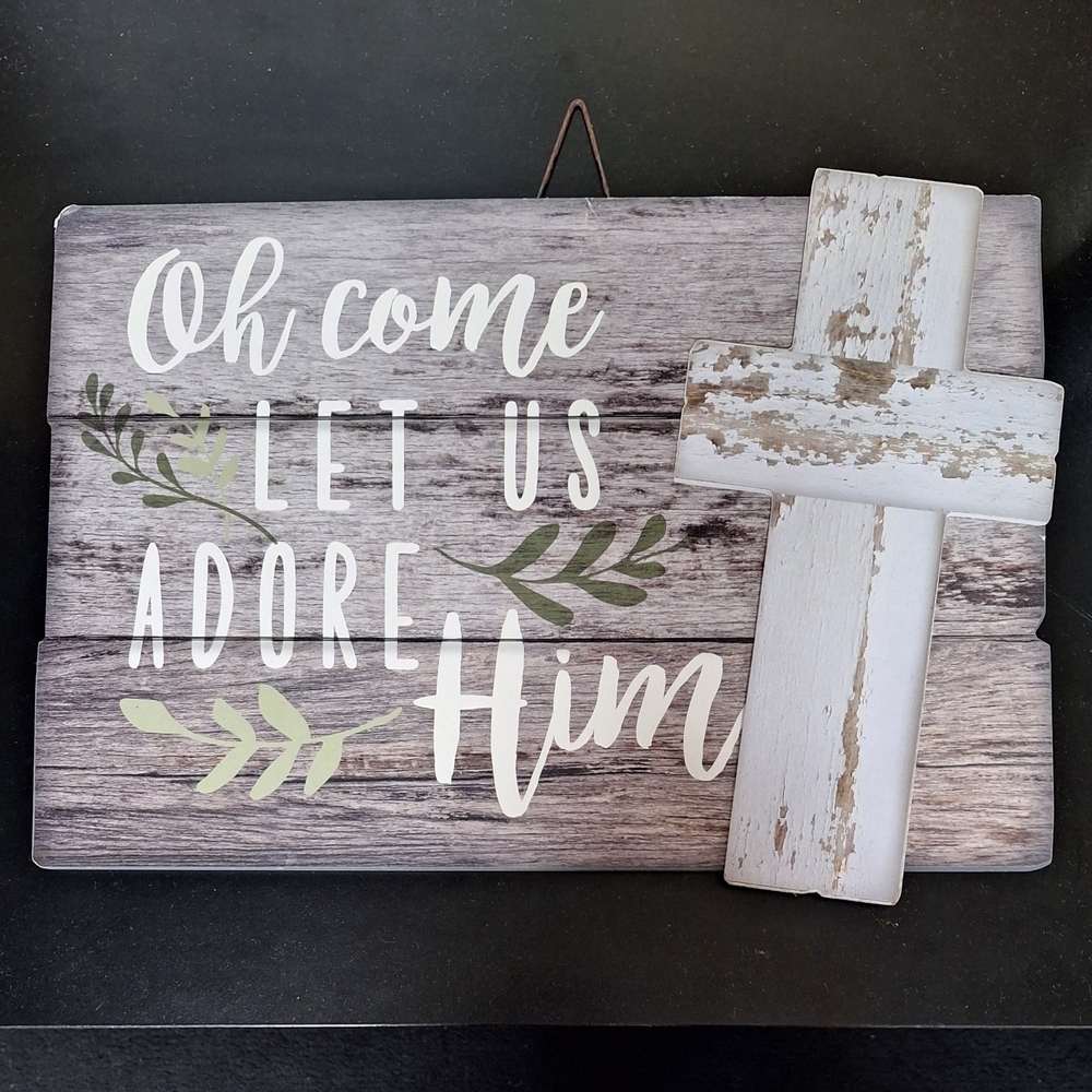 Inspirational Wall Art with Cross - White and Brown